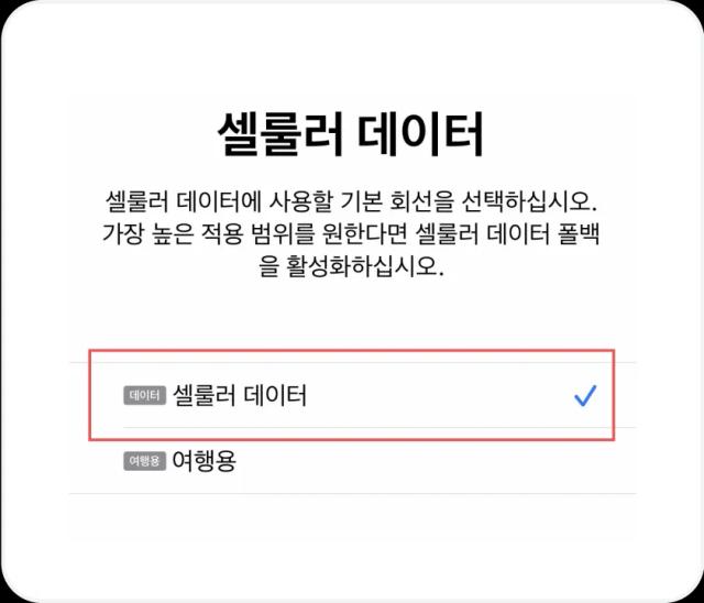 ios 셀룰러 데이터 선택