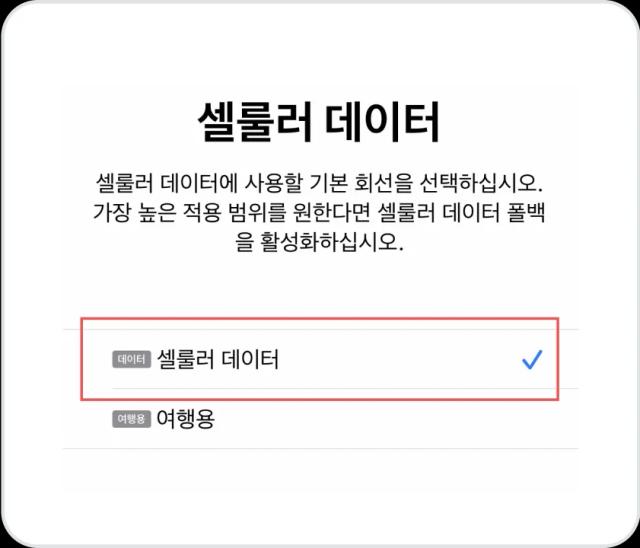 ios 셀룰러 데이터 선택